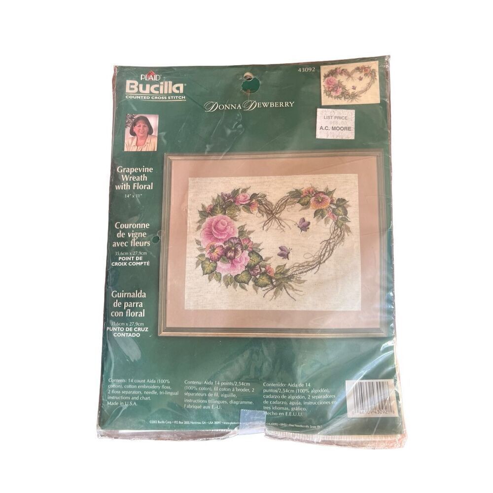 Bucilla Counted Cross Stitch Grapevine Wreath With Floral 14” X 11” Kit new